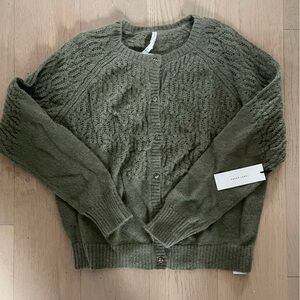 Paper Label Olive Green Openwork Knit Cardigan